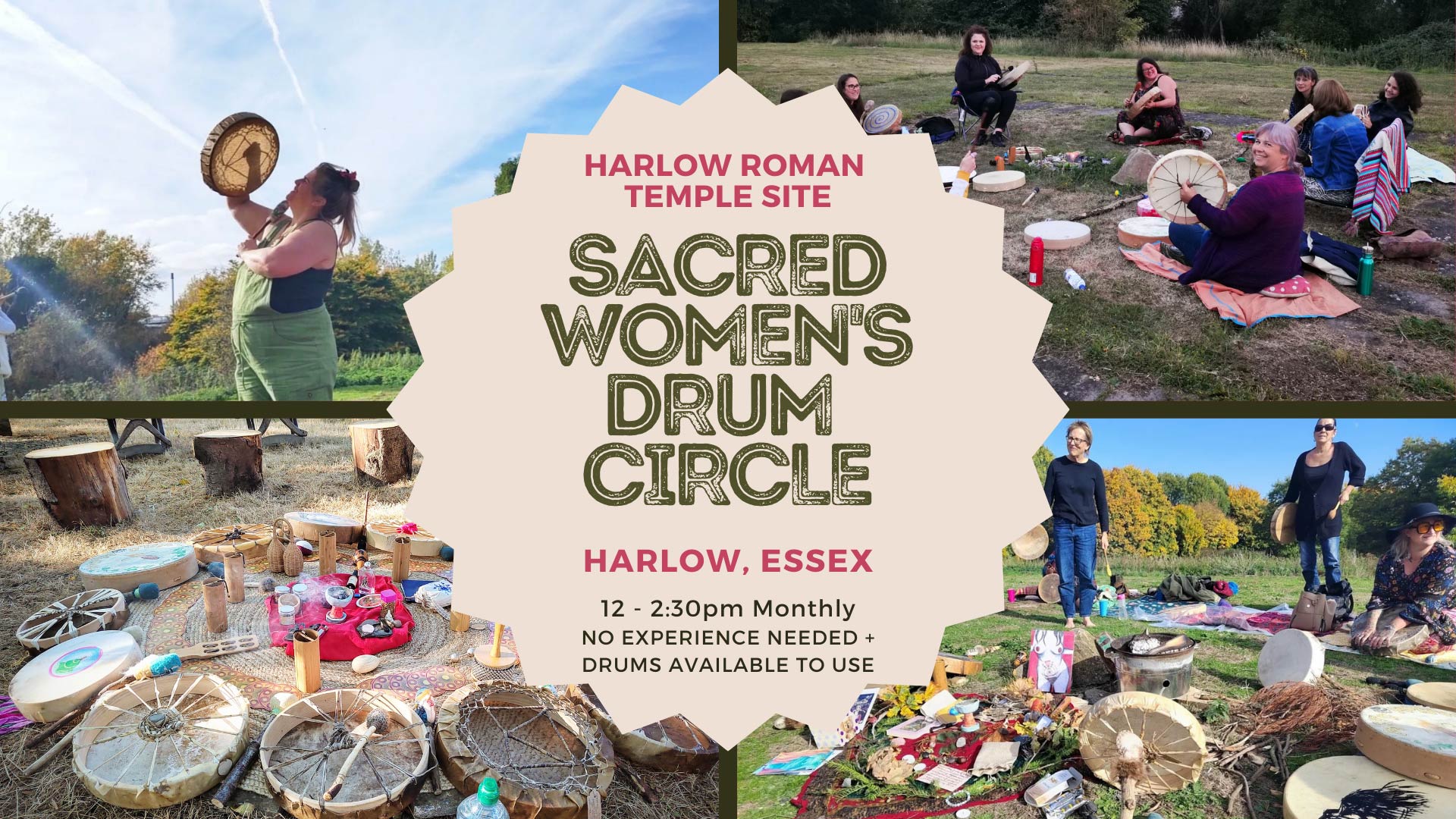 TheDrumWoman-SacredWomensDrumCircle-Harlow-Roman-Temple-Site-Harlow-Essex